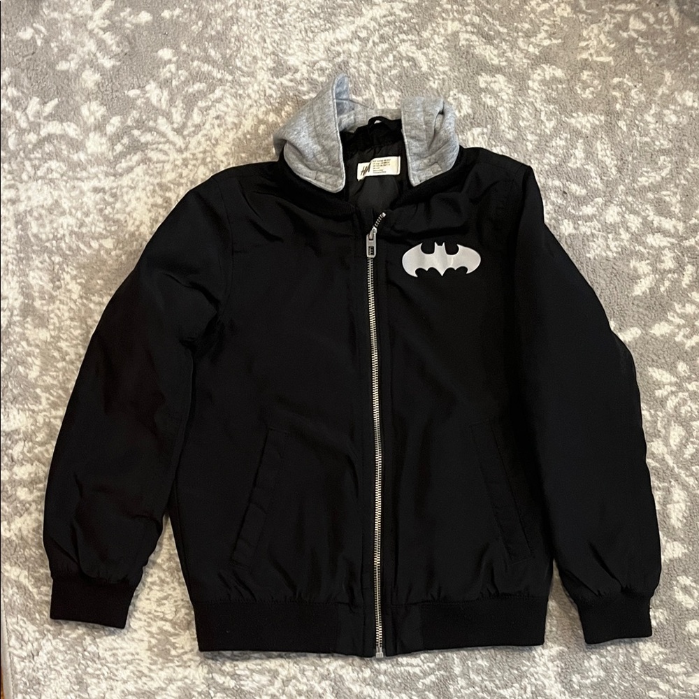 H&M Black and Gray Kids bomber jacket with removable hood